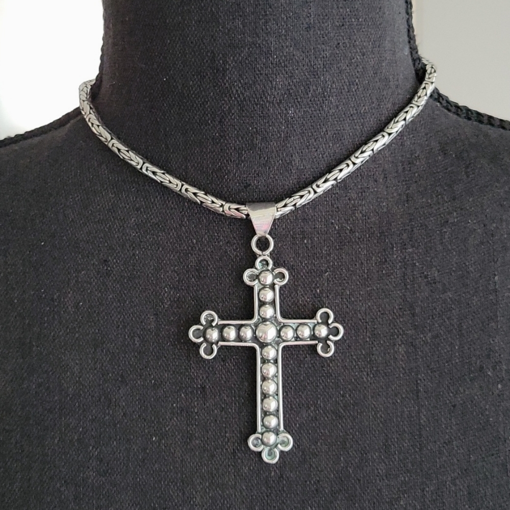 Sterling Silver Cross & Heavyweight Braided Toggle Chain